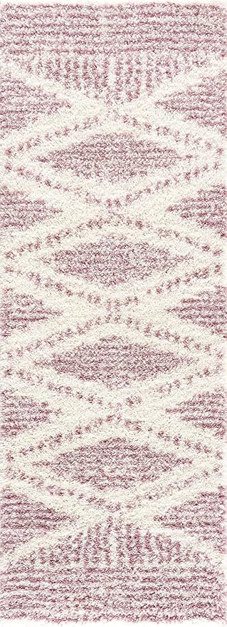 Hauteloom Trunding Moroccan Farmhouse Hallway, Kitchen Shaggy Runner Rug - Bohemian Shag - Plush Pile - Southwestern Boho Soft Carpet - Pink, Cream, Ivory - 2'7" x 7'3"