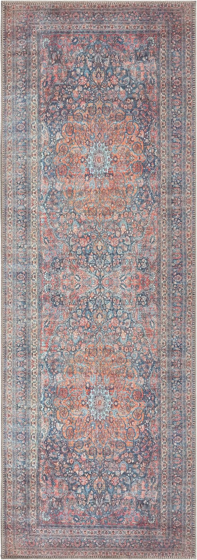 Bloom Rugs Washable Non-Slip 10 ft Runner - Multicolor Traditional Medallion Runner for Entryway, Hallway, Bathroom, and Kitchen - Exact Size: 2.5' x 10'