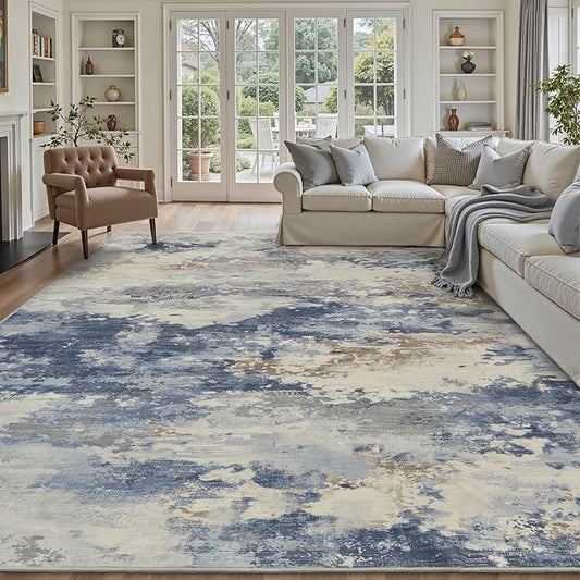 9x12 Large Area Rugs for Living Room Rug-Carpet Modern Abstract Rugs for Bedroom Dining Room Office Contemporary Blue Brown Rug