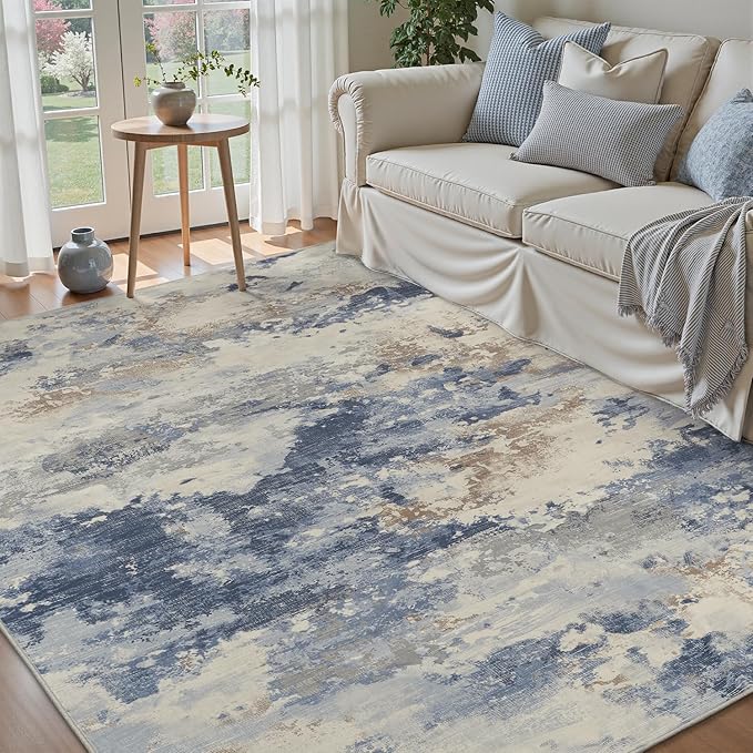 9x12 Large Area Rugs for Living Room Rug-Carpet Modern Abstract Rugs for Bedroom Dining Room Office Contemporary Blue Brown Rug