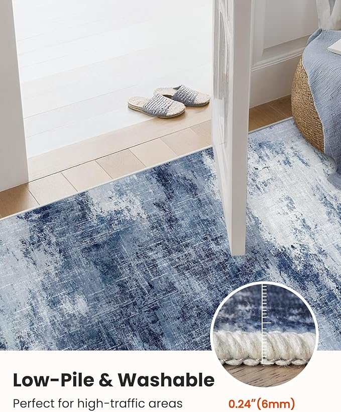 AMADA HOMEFURNISHING 8x10 Area Rugs, Modern Washable Living Room Rug with Non-Slip Backing & Short Pile, Large Rug with Abstract Pattern for Living Room, Bedroom and Dinning Room, Dark Blue