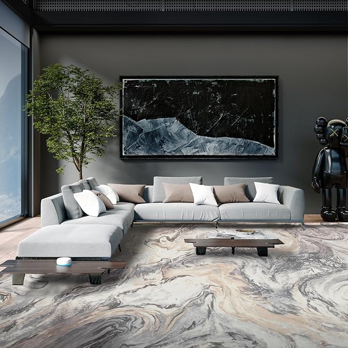 4x6 Washable Area Rugs for Living Room, Blue Modern Abstract Rug Entryway Kitchen Non Slip Throw Rug, Stain Resistant Carpet for Dining Room Playroom Bedroom, Pet & Kids Friendly