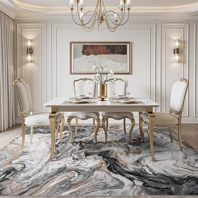 4x6 Washable Area Rugs for Living Room, Blue Modern Abstract Rug Entryway Kitchen Non Slip Throw Rug, Stain Resistant Carpet for Dining Room Playroom Bedroom, Pet & Kids Friendly