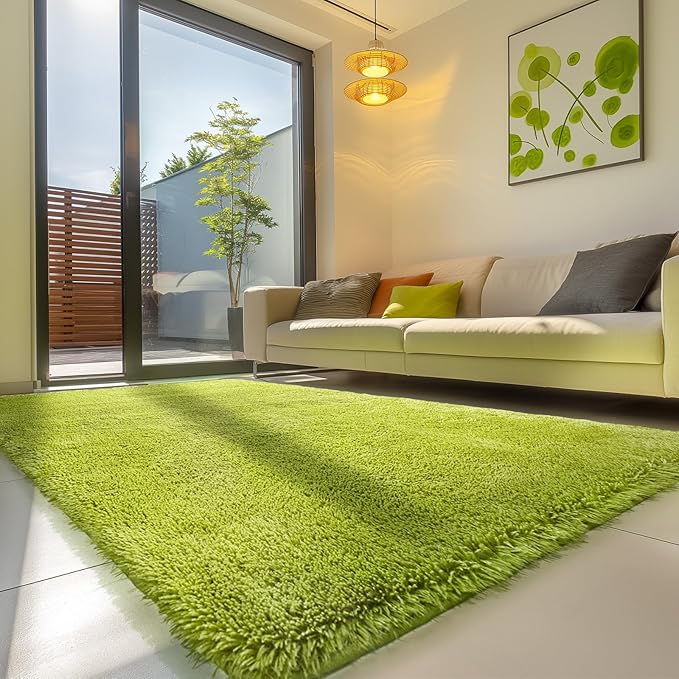 Sour Lemon Area Rugs 9x12 Living Room, Large Area Rug Shag Shaggy Carpet Soft Plush Furry Bedside Rug, Machine Washable Area Rugs for Bedroom Kids Girls Boys Home Decor Anti Slip