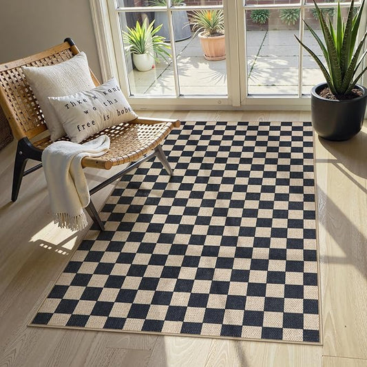 Lahome Checkered 3x5 Washable Rug, Farmhouse Kitchen Porch Rugs Indoor Outdoor Carpet, Washable Non Slip Non Shedding Indoor Door Mat for Entryway Deck Living Room