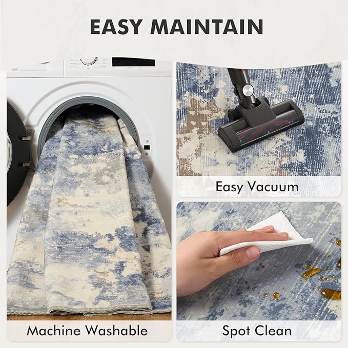 9x12 Large Area Rugs for Living Room Rug-Carpet Modern Abstract Rugs for Bedroom Dining Room Office Contemporary Blue Brown Rug