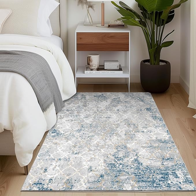 Area Rug 3x5 Machine Washable Rug Vintage Traditional Floor Cover Foldable Thin Retro Indoor Non Slip Carpet Floral Print Mat Bedroom Living Room Dining Room Office,Hidden Pattern Blue