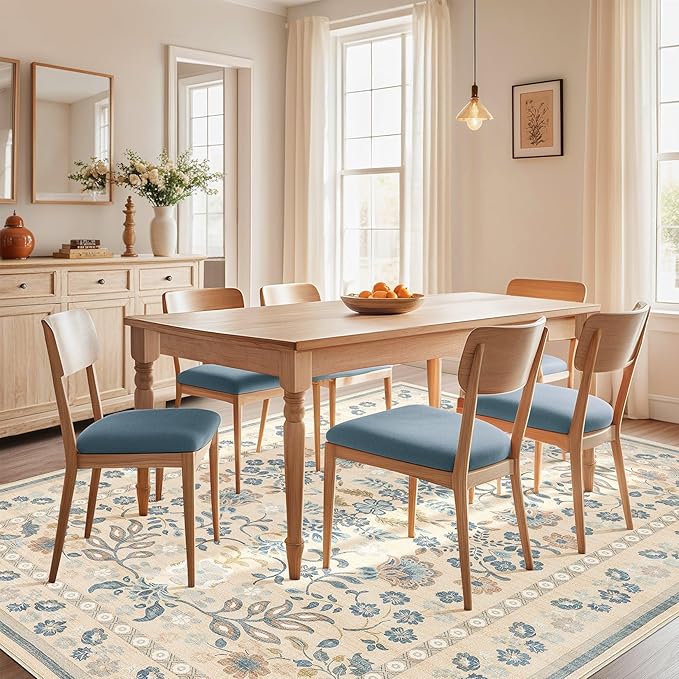 5x7 Area Rug Living Room Rugs Thickened - Washable Boho Vintage Floral Large Soft Non Slip Thin Rug Low Pile Carpet for Bedroom Dining Room Kids Playroom Office Decor Indoor- Multi Color