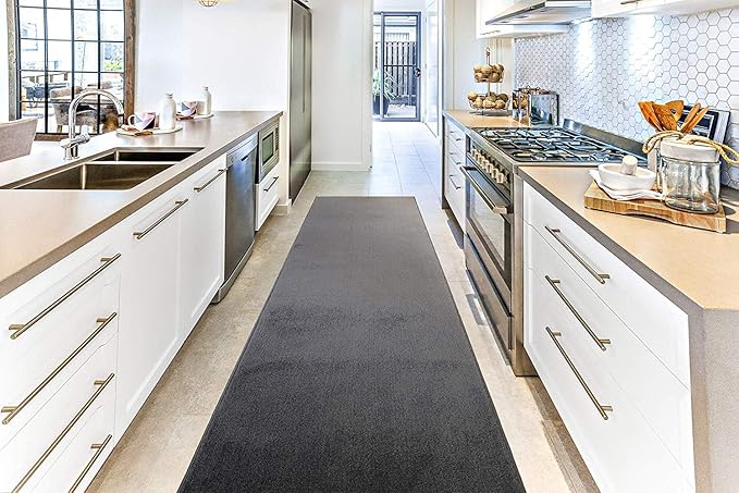Custom Size Hallway Runner Rug, Slip/Skid Resistant, 26 Inch Wide X Your Choice of Lenght, Anthracite Grey, 26 Inch Width X 28 Feet Length, Sold and Priced Per Foot