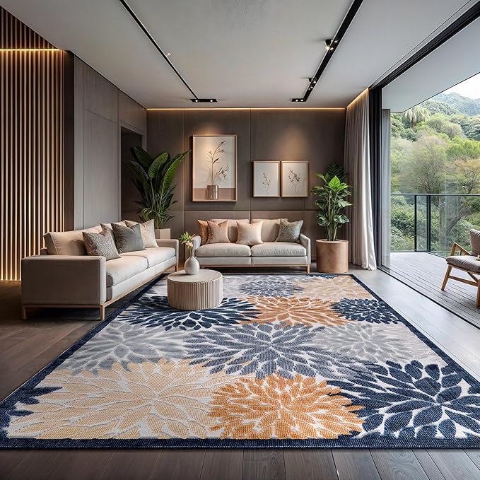 CAMILSON Indoor Outdoor Rug Multicolor 10?셹14??Floral Exotic Tropical Area Rugs for Indoor and Outdoor patios, Easy-Cleaning Non-Shedding Living Room Garden and Kitchen Washable Outside Carpet (10x14)