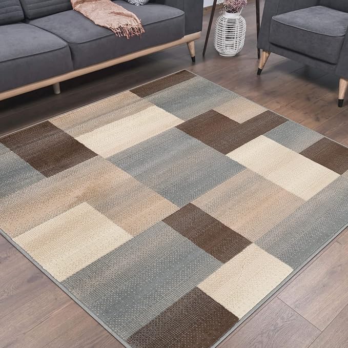 Superior Indoor Area Rug, Jute Backing, Home Decor for Bedroom, Living Room, Office, Kitchen, Hallway, Floor Cover, Patchwork, Color Block, Plush, Clifton Collection, 8' x 8' Square, Multi Color