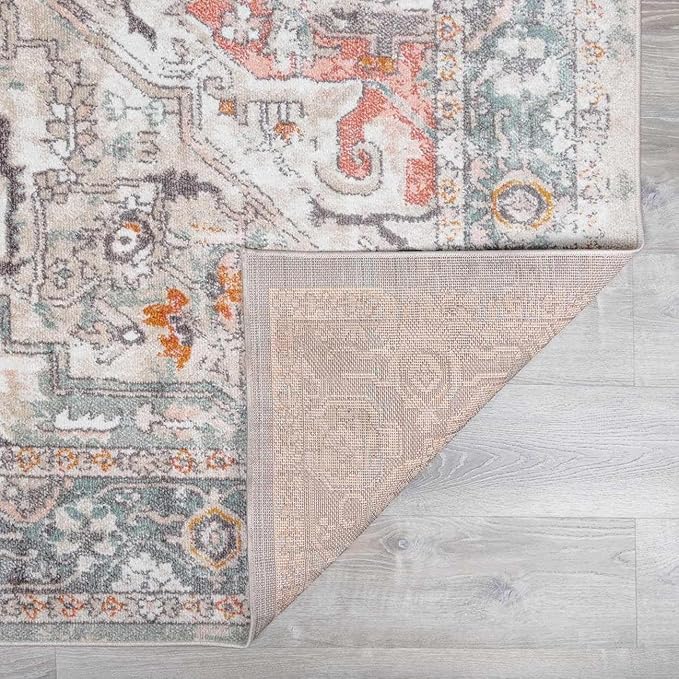 Bolinas Traditional Oriental Living Room Area Rug - Bohemian Vintage Look - Boho Style - Contemporary Abstract Carpet - Multicolor, Beige, Red, Green - 7'10" x 10'3"