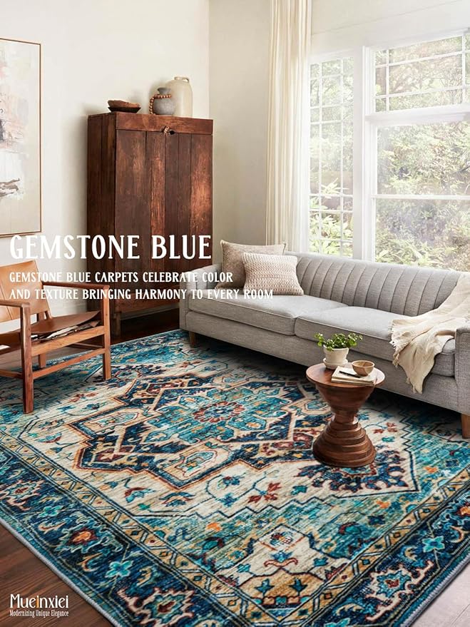 2x3 Foyer Area Rug for Door Way,Gemstone Blue Washable Floor Mats,Low Pile Small Space Thin Carpet for Entryway,Mini Entry Throw Rugs with Rubber Backing,Non-Slip Indoor Entrance Dog Door Mat