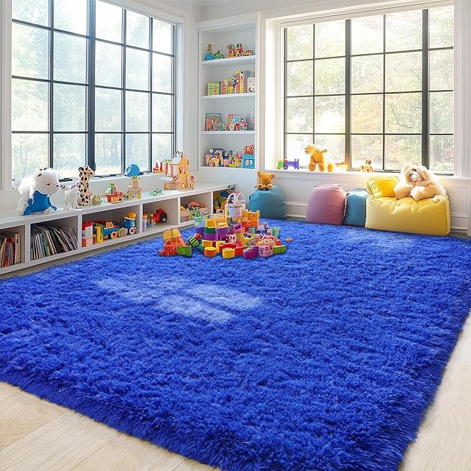 9x12 Area Rug for Living Room, Shag Large Rug for Bedroom, Soft Furry Non Slip Carpet for Kids Room Nursery Teens Dorm Home Decor, Royal Blue