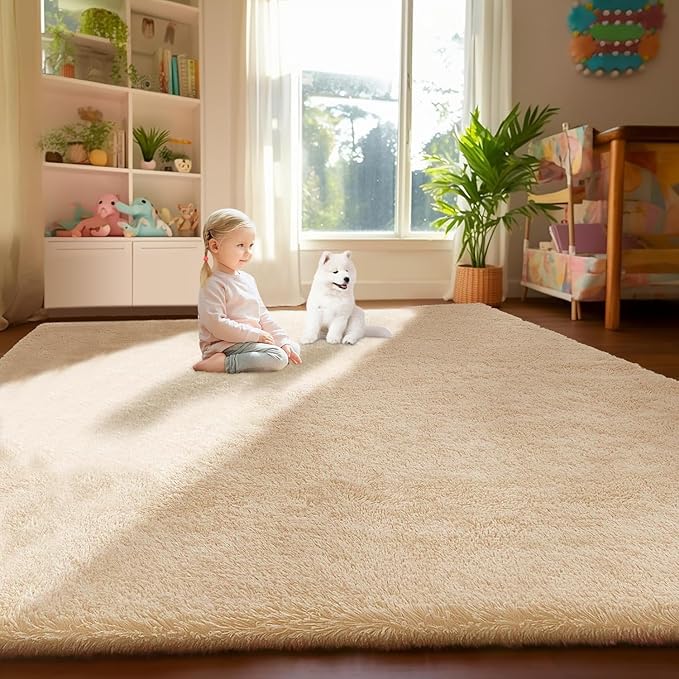 Sour Lemon 8x10 Area Rugs for Bedroom, Living Room Fluffy Rug, Large Area Rug Shag Shaggy Carpet Soft Plush Furry Bedside Rugs, Machine Washable Area Rugs for Kids Girls Boys Home Decor Anti Slip