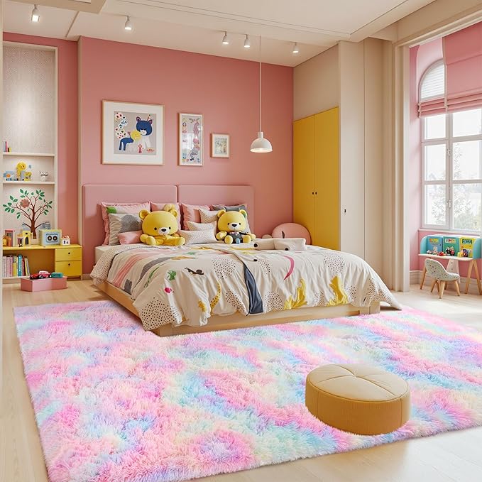 Sour Lemon 8x10 Area Rugs for Bedroom, Living Room Fluffy Rug, Large Area Rug Shag Shaggy Carpet Soft Plush Furry Bedside Rugs, Machine Washable Area Rugs for Kids Girls Boys Home Decor Anti Slip