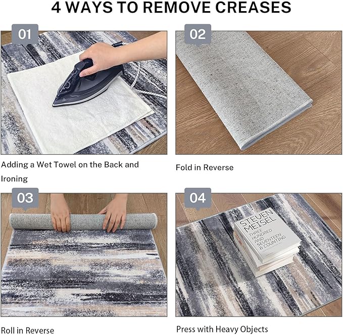 Modern Abstract Runner Rug 3x10, Grey Black Multi Washable Kitchen Runner Non-Slip Soft Hallway Rug Runner Thin Print Faux Wool Carpet for Entryway Bedroom Laundry Room Indoor Home Office Decor