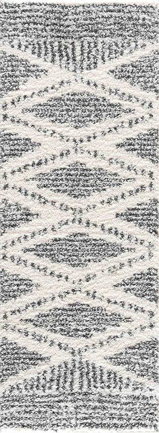 Hauteloom Trunding Moroccan Farmhouse Living Room Bedroom Shaggy Area Rug - Bohemian Shag Rug - Plush High Pile - Southwestern Boho Soft Carpet - Black, Cream, Grey, Beige - 6'7" x 9'6"