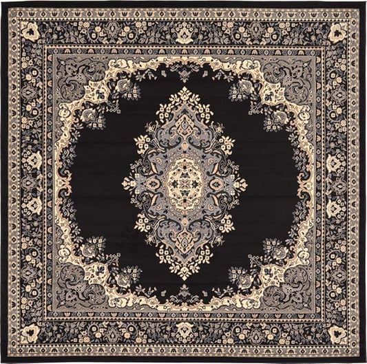 Unique Loom Reza Collection Traditional Persian Style Area Rug, 8' 0" x 8' 0", Black/Beige