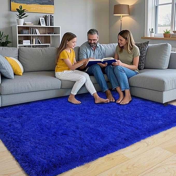 Fluffy Area Rug for Bedroom 4x6 Feet, Shag Soft Rug for Living Room, Indoor Comfy Cute Plush Bedside Carpet for Girls Boys Room Teens Dorm Nursery Decor, Royal Blue