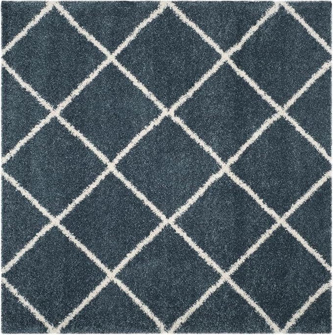 SAFAVIEH Hudson Shag Collection 11' Square Slate Blue/Ivory SGH281L Modern Diamond Trellis Non-Shedding Living Room Bedroom Dining Room Entryway Plush 2-inch Thick Area Rug