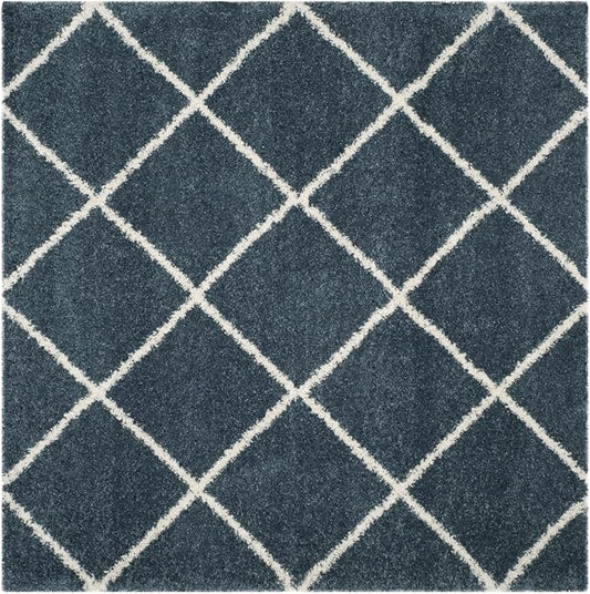 SAFAVIEH Hudson Shag Collection 11' Square Slate Blue/Ivory SGH281L Modern Diamond Trellis Non-Shedding Living Room Bedroom Dining Room Entryway Plush 2-inch Thick Area Rug
