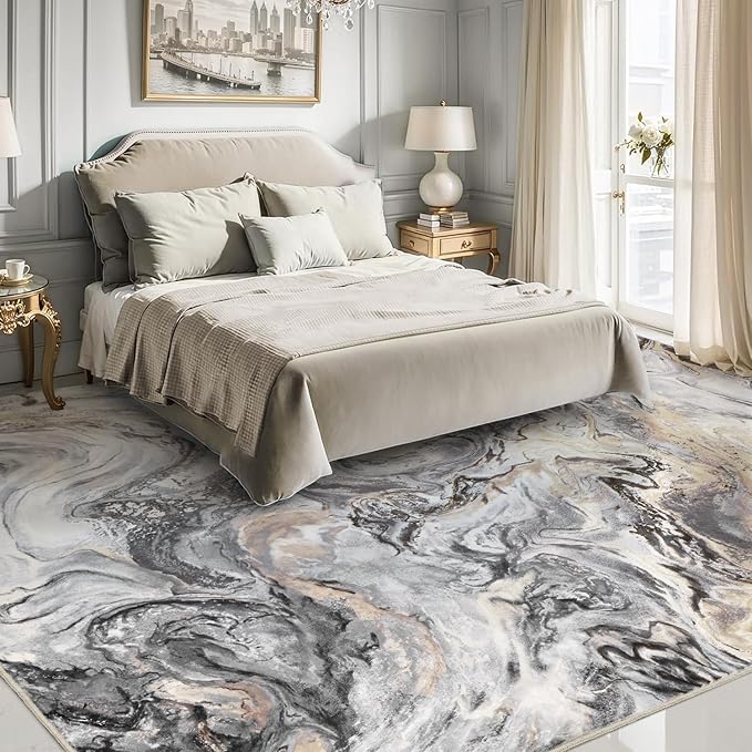 4x6 Washable Area Rugs for Living Room, Blue Modern Abstract Rug Entryway Kitchen Non Slip Throw Rug, Stain Resistant Carpet for Dining Room Playroom Bedroom, Pet & Kids Friendly