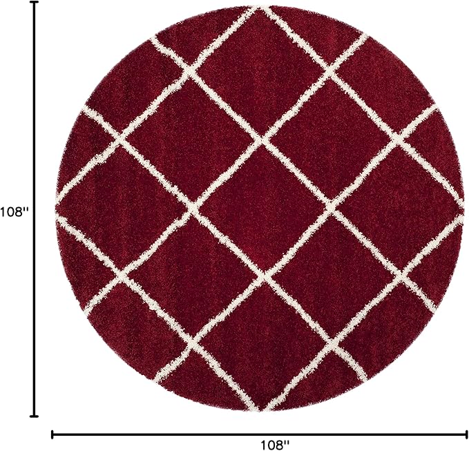 SAFAVIEH Hudson Shag Collection 9' Round Red / Ivory SGH281R Modern Diamond Trellis Non-Shedding Living Room Bedroom Dining Room Entryway Plush 2-inch Thick Area Rug