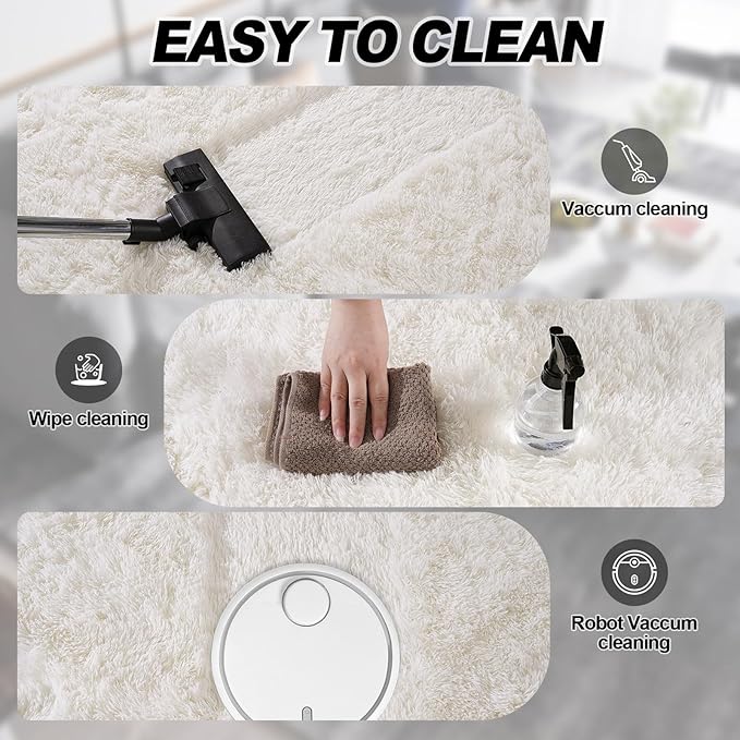 Cream White Plush Rug for Living Room Fuzzy Carpet for Bedroom Dorm, Non-Slip High Pile Rug, Shag Rug for Playroom Nursery Home Office Decor 6X9 Ft