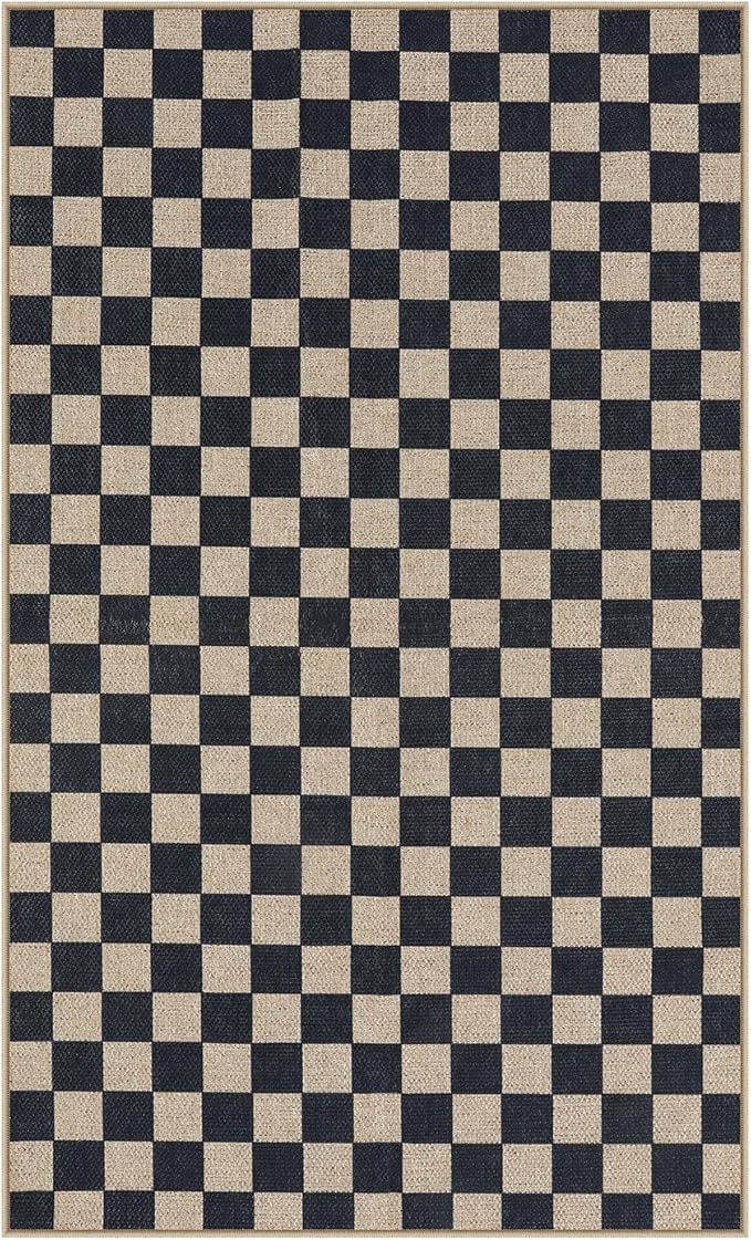 Lahome Checkered 3x5 Washable Rug, Farmhouse Kitchen Porch Rugs Indoor Outdoor Carpet, Washable Non Slip Non Shedding Indoor Door Mat for Entryway Deck Living Room