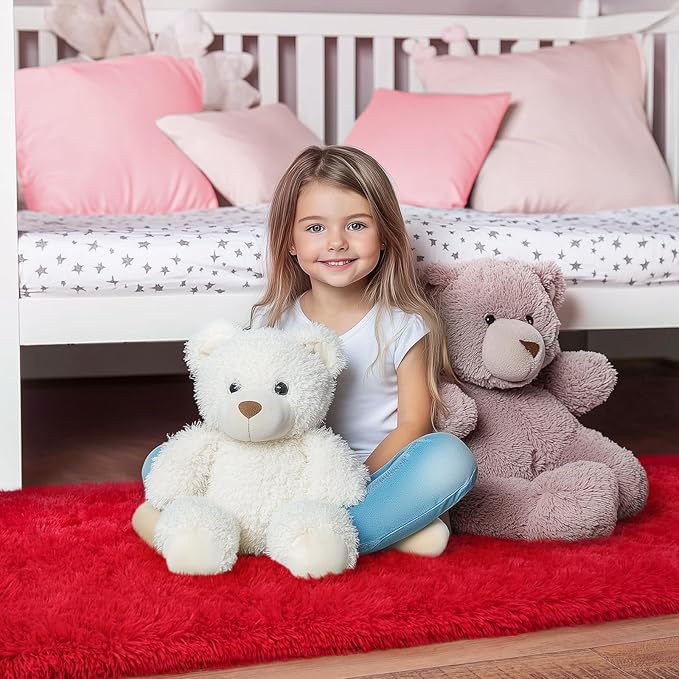 Red Runner Rug for Hallway, Bedroom Bedside Plush Rugs, Non Slip Fluffy Shaggy Carpet for Kids Home Decor, Dorm Nursery 2x6 Ft