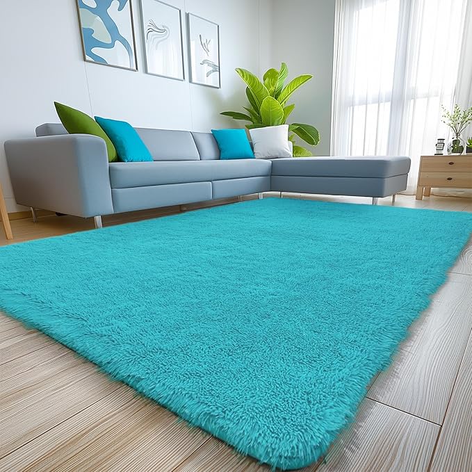 Sour Lemon 8x10 Area Rugs for Bedroom, Living Room Fluffy Rug, Large Area Rug Shag Shaggy Carpet Soft Plush Furry Bedside Rugs, Machine Washable Area Rugs for Kids Girls Boys Home Decor Anti Slip