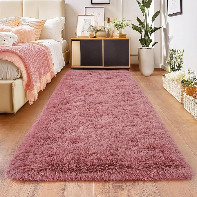Blush Runner Area Rug for Hallway, Bedroom Bedside Plush Rugs, Non Slip Fluffy Shaggy Carpet for Kids Home Decor, Dorm Nursery 2x6 Ft