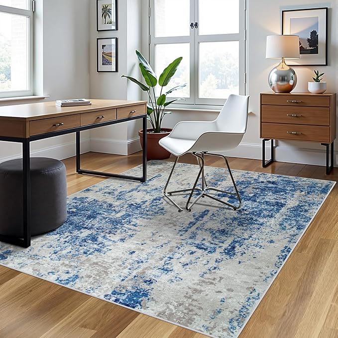 4x6 Area Rugs for Living Room Rug Washable: Abstract Rug for Dining Room Bedroom Carpet Non Slip 4 by 6 Indoor Modern Nursery Home Office Blue Grey White