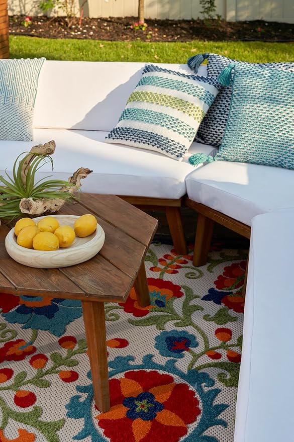 Nourison Home Aloha Indoor/Outdoor Multicolor 9'6'' x 13' Area-Rug, Easy-Cleaning, Non Shedding, Bed Room, Living Room, Dining Room, Backyard, Deck, Patio (10x13)