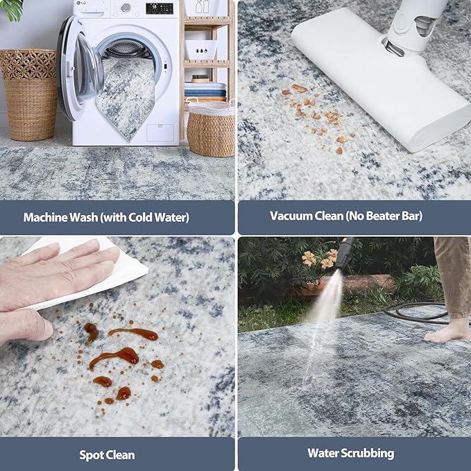 5x8 Area Rugs for Living Room Rug Washable: Abstract Rug for Dining Room Bedroom Carpet Non Slip 5 by 8 Indoor Modern Nursery Home Office Blue Grey