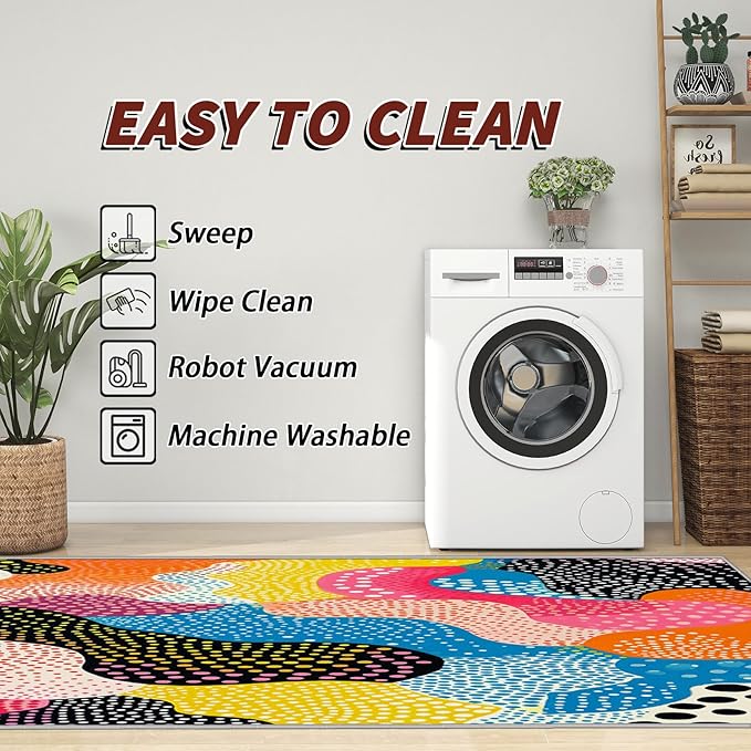 Abstract Rug 5x7 - Abstract Rug, 5x7 Rug, Colorful Geometric Polka Dot Area Rug, Multicolor Color Block Carpet, Washable & Non Slip & Soft Large Rugs, Abstract Home Decor Gifts