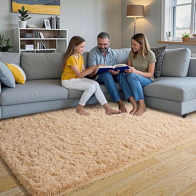 Fluffy Area Rug for Bedroom 4x6 Feet, Indoor Plush Carpet, Shag Soft Bedside Rug, Cute Comfy Furry Rug for Living Room Dorm Girls Boys Room Nursery Decor, Camel