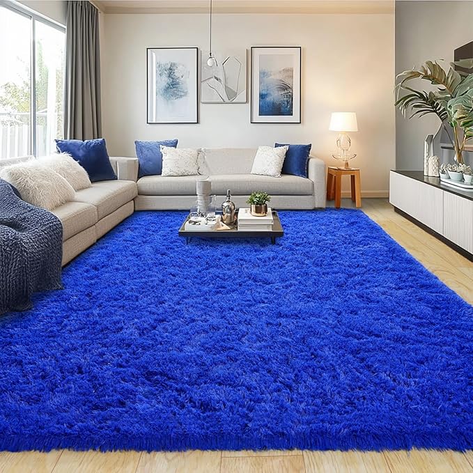 9x12 Area Rug for Living Room, Shag Large Rug for Bedroom, Soft Furry Non Slip Carpet for Kids Room Nursery Teens Dorm Home Decor, Royal Blue