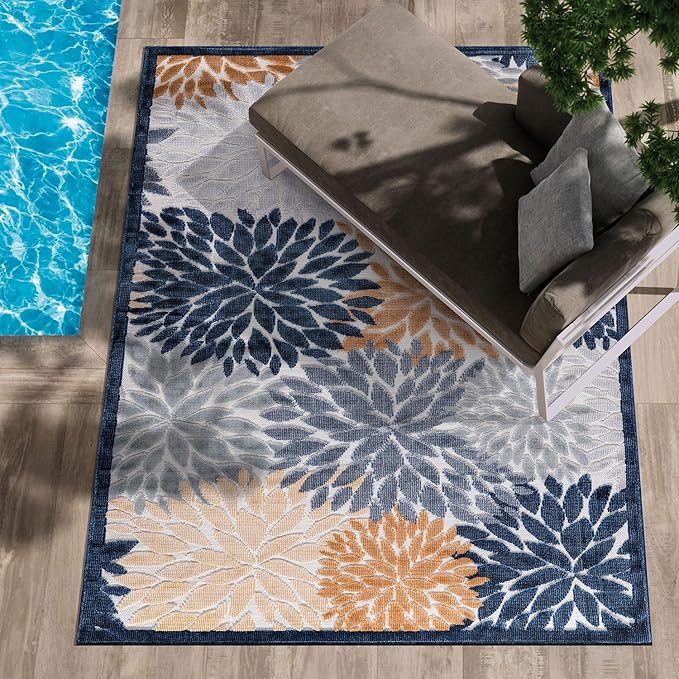CAMILSON Indoor Outdoor Rug, Multicolor 9?셹12??Floral Exotic Tropical Area Rugs for Indoor and Outdoor patios, Easy-Cleaning Non-Shedding Living Room, Garden and Kitchen Washable Outside Carpet (9x12)