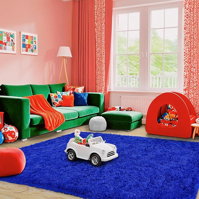 Fluffy Area Rug for Bedroom 4x6 Feet, Shag Soft Rug for Living Room, Indoor Comfy Cute Plush Bedside Carpet for Girls Boys Room Teens Dorm Nursery Decor, Royal Blue