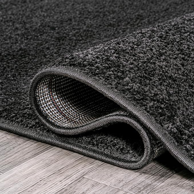 Eyely UES100I-15 Supersoft Haze Solid Low-Pile Indoor Area Rug, Coastal, Bohemian, Minimalist, Classic, Casual for Bedroom,Kitchen,Living Room,Non Shedding,Easy-Washing, Black, 12 X 15