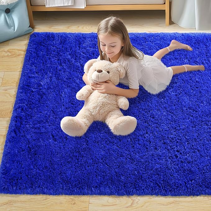 9x12 Area Rug for Living Room, Shag Large Rug for Bedroom, Soft Furry Non Slip Carpet for Kids Room Nursery Teens Dorm Home Decor, Royal Blue