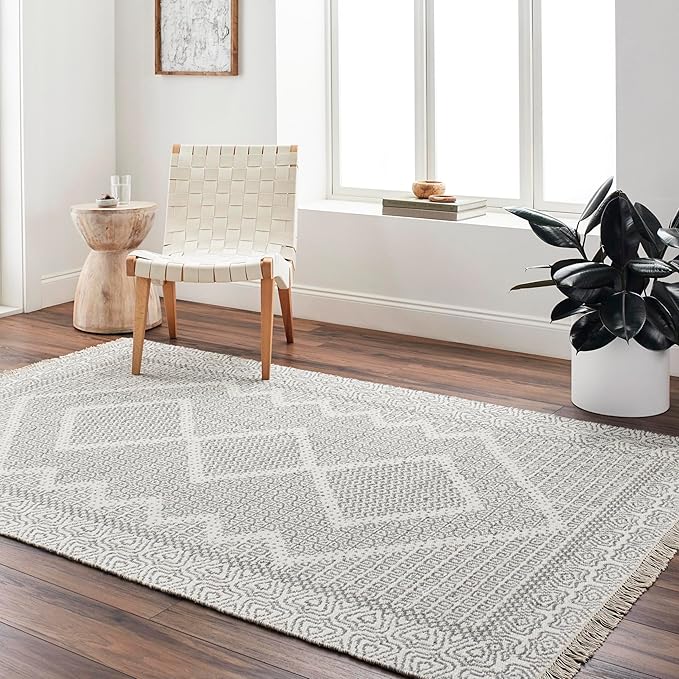 Mark&Day Wool Rugs, 2x8 Nishnabotny Cottage Light Gray Runner Area Rug, Grey Beige Carpet for Hallway, Kitchen, Bedroom or Living Room (2'6" x 8' Runner)
