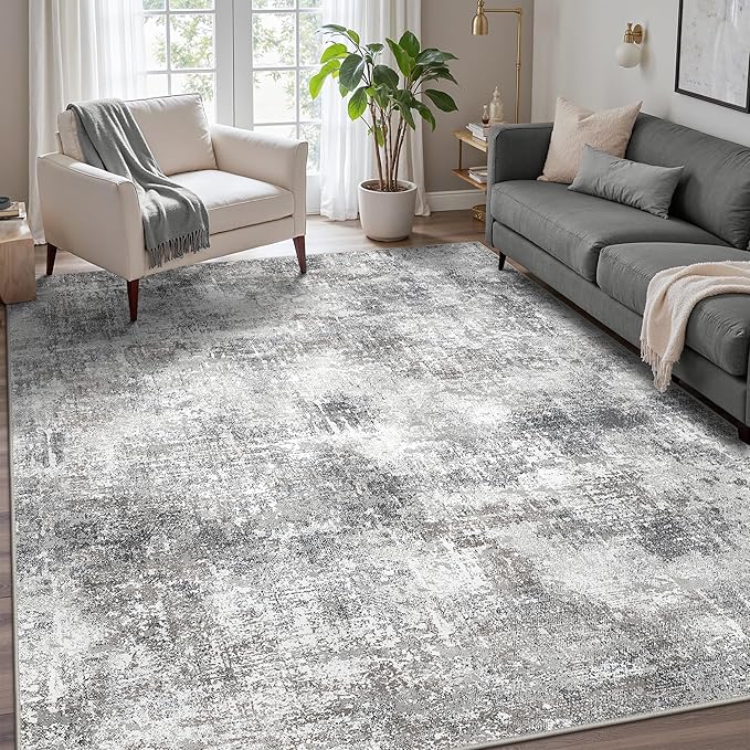 GENIMO Washable Area Rugs for Living Room, 6x9 Modern Non Slip Rugs, Low Pile Lightweight Soft Print Rug for Bedroom, Dining Room, Home Office, Grey