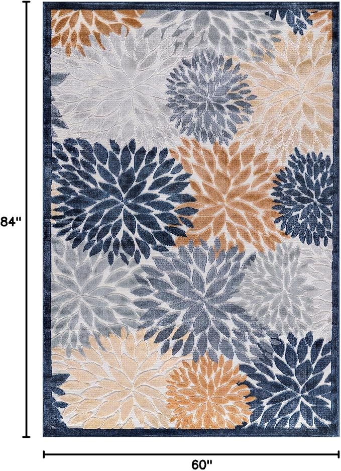 CAMILSON Indoor Outdoor Rug Multi Color 5x7 Floral Exotic Tropical Area Rugs for Indoor and Outdoor patios, Easy-Cleaning Non-Shedding Living Room, Garden and Kitchen Washable Outside Carpet (5 x 7)