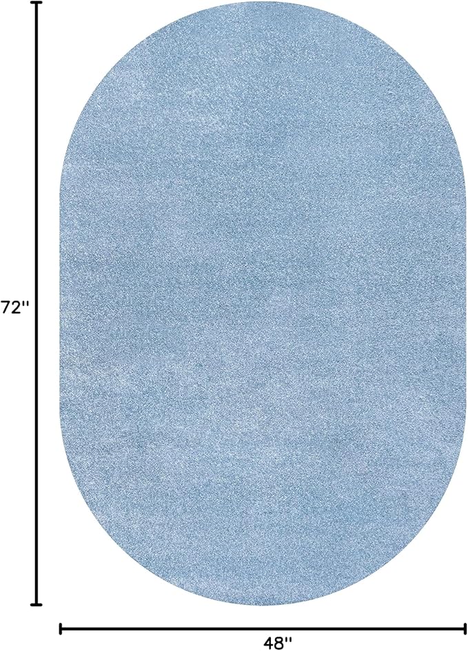 Eyely UES100F-4OV Supersoft Haze Solid Low-Pile Indoor Area Rug Casual;Contemporary;Solid;Traditional, Bedroom, Kitchen, Living Room, Easy-Cleaning, Non-Shedding, 4 X 6 Oval, Classic Blue