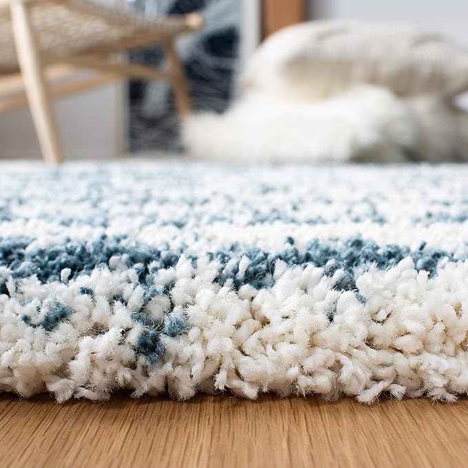 SAFAVIEH Hudson Shag Collection Area Rug - 9' x 12', Ivory & Slate Blue, Modern Abstract Design, Non-Shedding & Easy Care, 2-inch Thick Ideal for High Traffic Areas in Living Room, Bedroom (SGH298A)