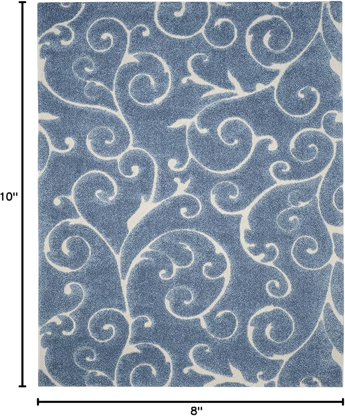 SAFAVIEH Area Rug 8x10 - Florida Shag Collection - Large - Light Blue & Cream, Scroll Design, Non-Shedding & Easy Cleaning, Plush Thick Pile, Ideal for Living Room, Bedroom, Dining Space (SG455-6011)