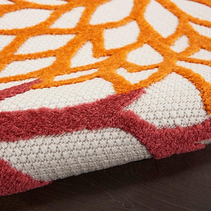 Nourison Aloha Indoor/Outdoor Red Multi Colored 7' x 10' Area Rug, Tropical, Botanical, Easy Cleaning, Non Shedding, Bed Room, Living Room, Dining Room, Deck, Backyard, Patio (7x10)